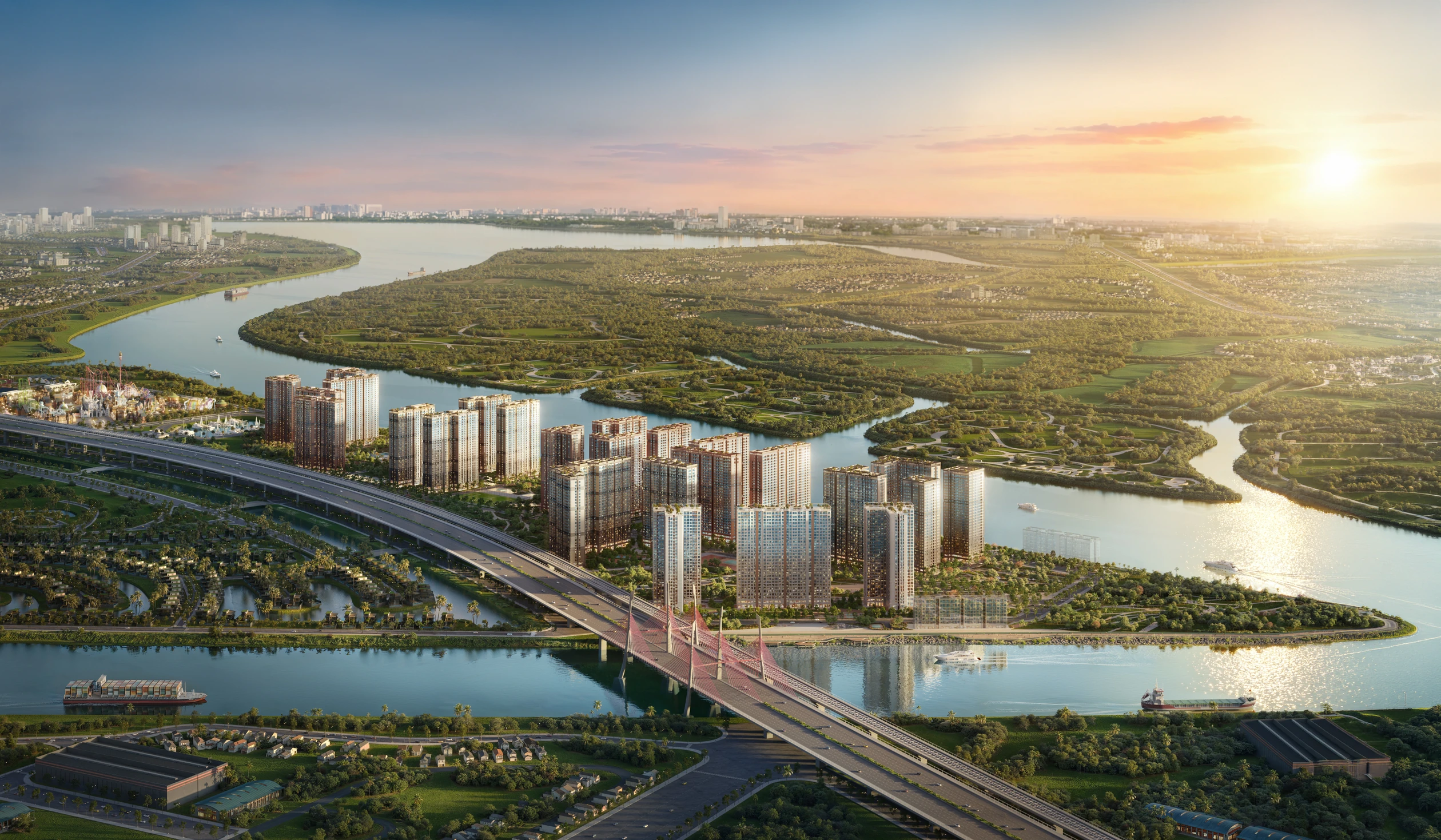 Phối cảnh The Harbor Skyline bên sông tại đảo Vũ Yên