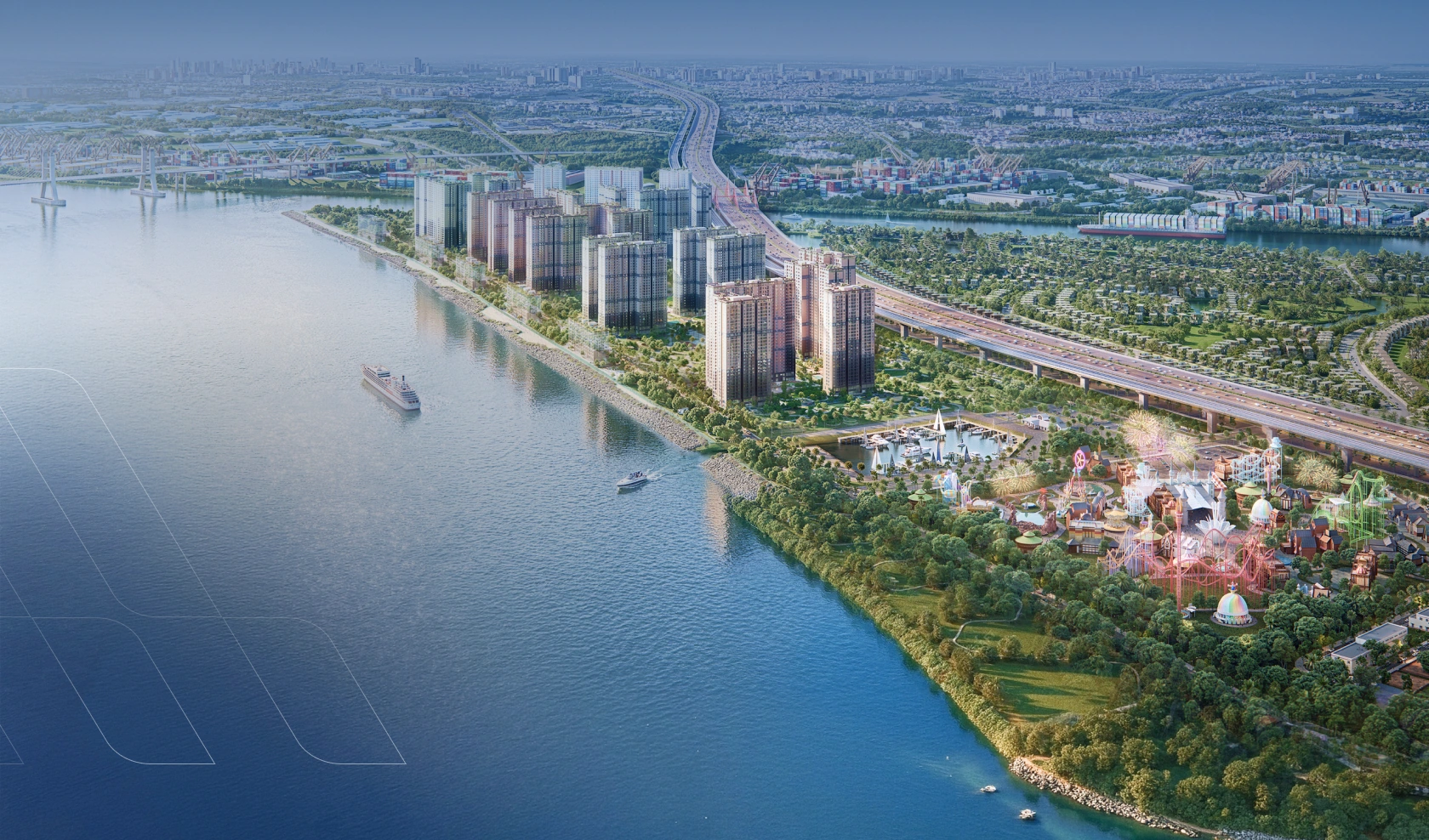 Phối cảnh cảnh quan sông nước và các tòa căn hộ The Harbor Skyline