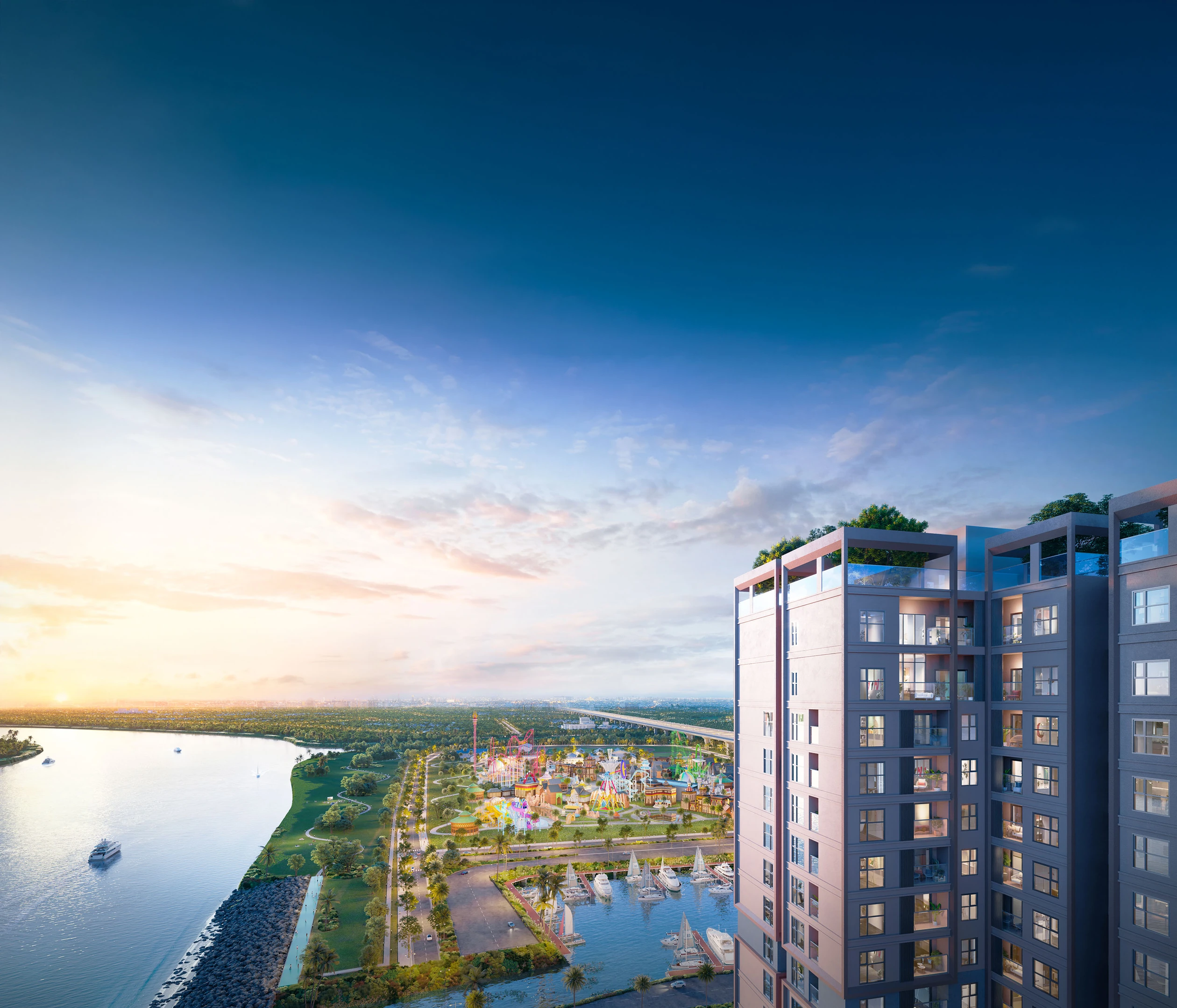 Căn hộ trên cao với tầm nhìn sông và cảnh quan đảo